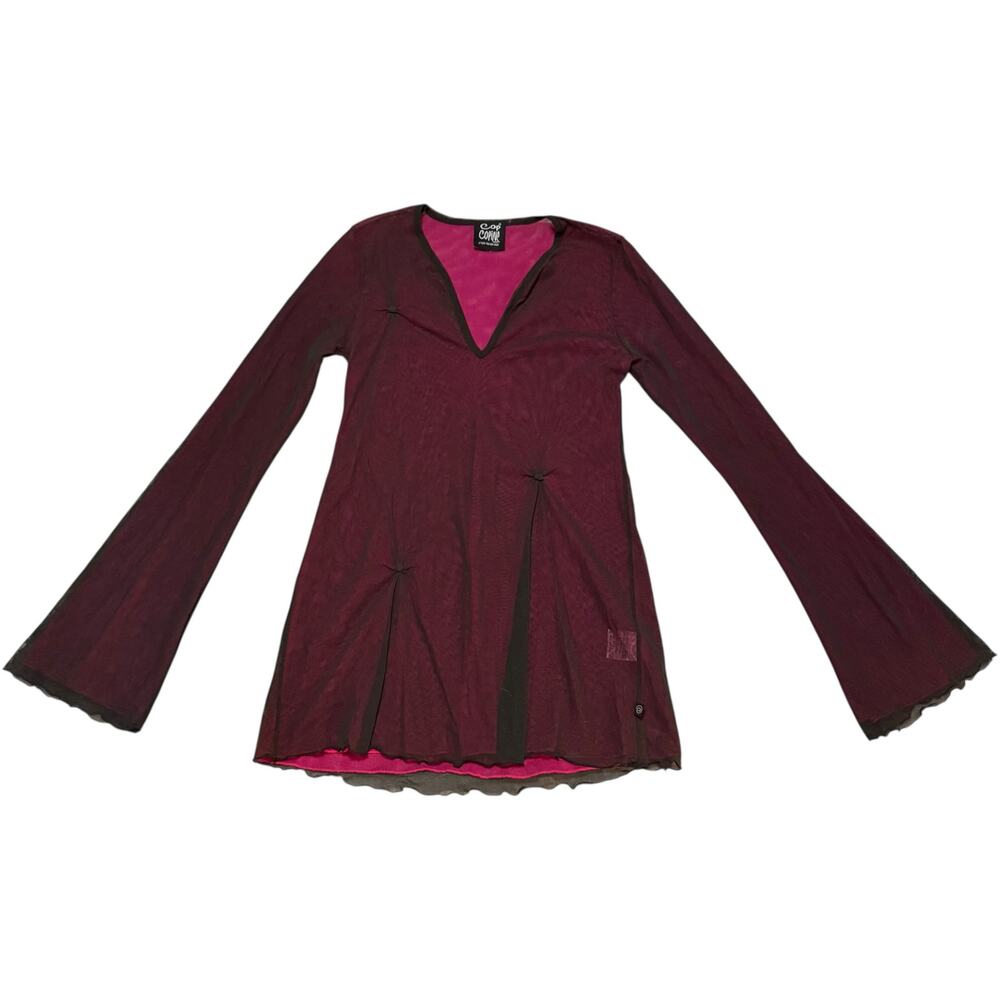 Cop Copine Layered Mesh Top Color Shift Black Pink Lettuce Edge Y2K Size 1 Small - Picture 2 of 14